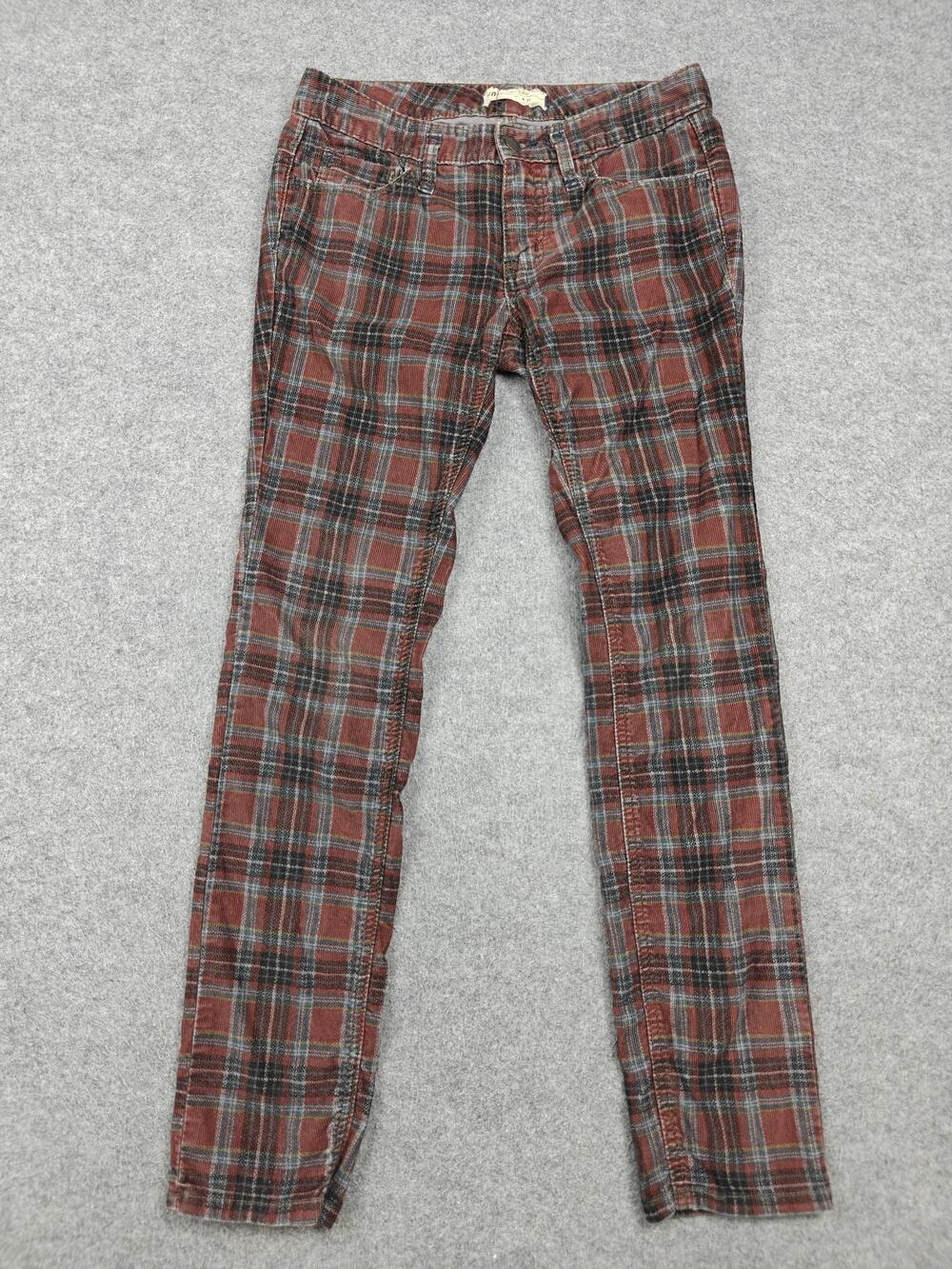 Free People Pants Womens 27x28 Brown Plaid Skinny Corduroy Stretch Casual